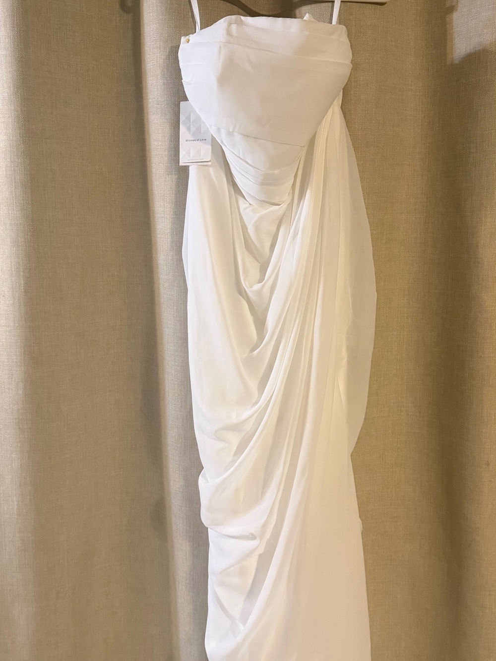 White Draped Strapless Dress With Slit